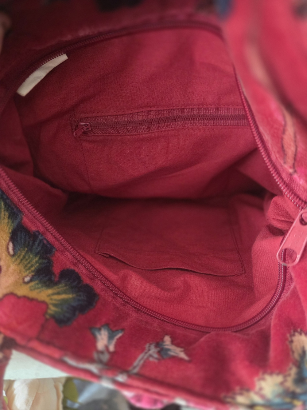 Red Floral Velvet Tote Bag - Picture 9 of 13